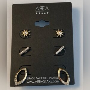Area Stars Set of 3 Silver Tone Stud Earrings – Crystals (New with Tags)